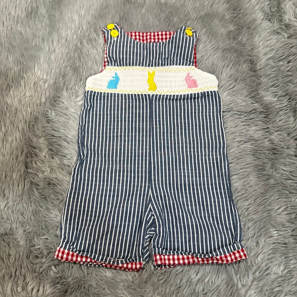 Boutique Smocked Overall Easter Stripes‎ Toddler 6-12 Months Unisex